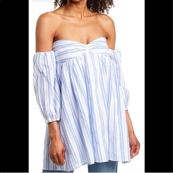 Romeo and Juliet Blue Stripe Cold Shoulder Tunic - Picture 1 of 4